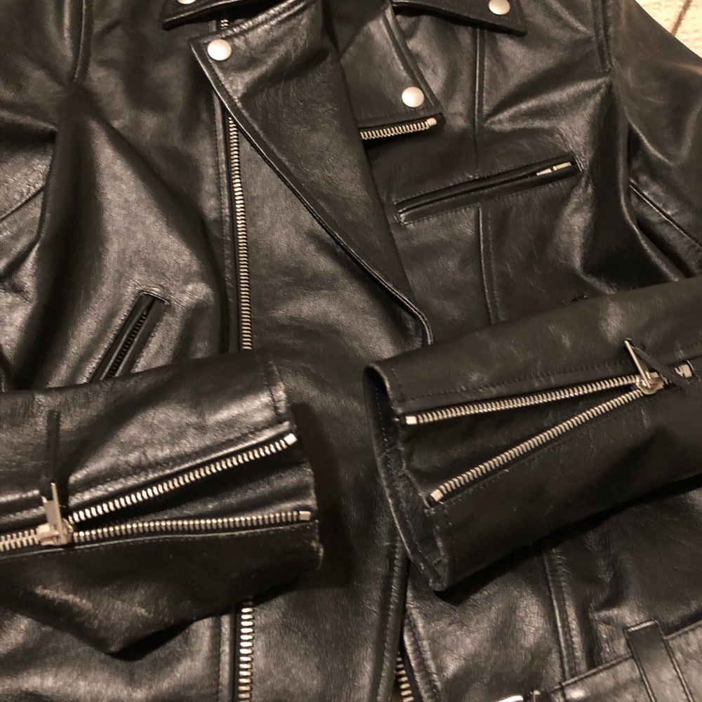 Ag Adriano Goldschmied Black Leather Moto Jacket - Picture 6 of 12